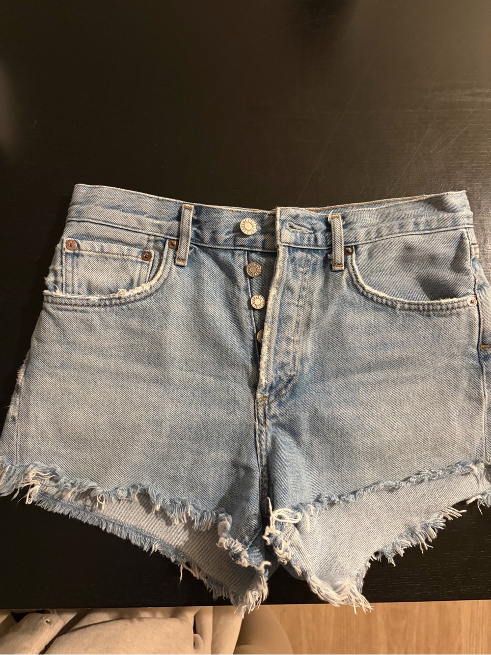 Agolde light blue denim shorts